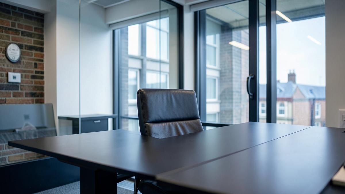 Empty chair at the head of a boardroom table
