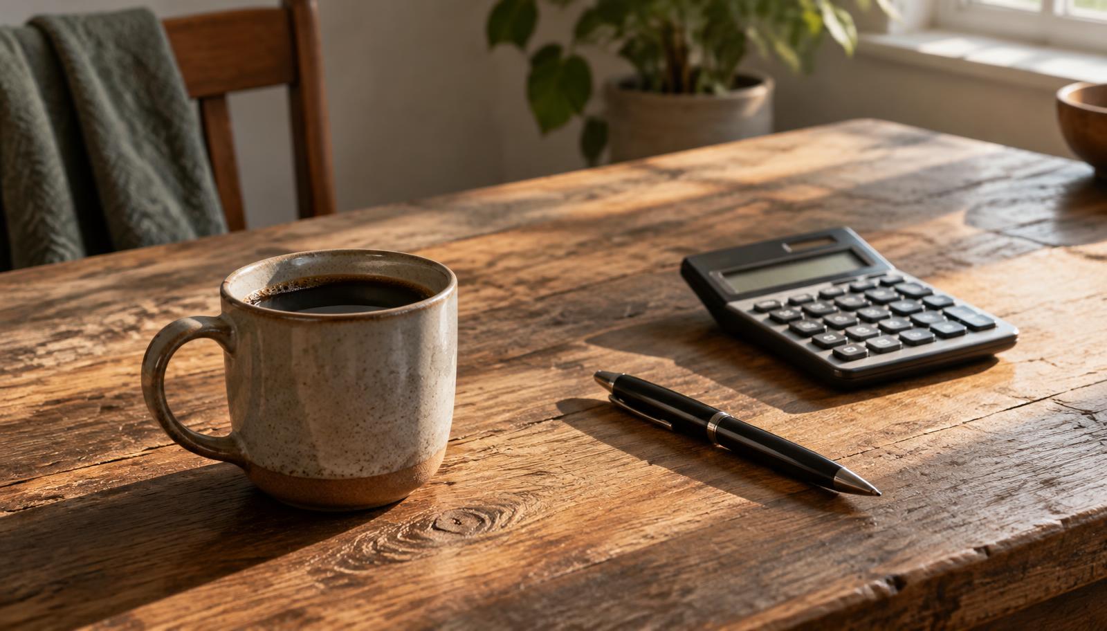 A printed price list and calculator on a desk