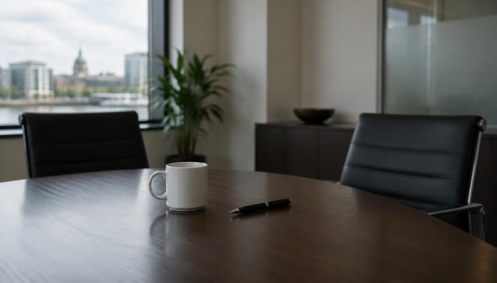 Two sets of printed accounts on a boardroom table
